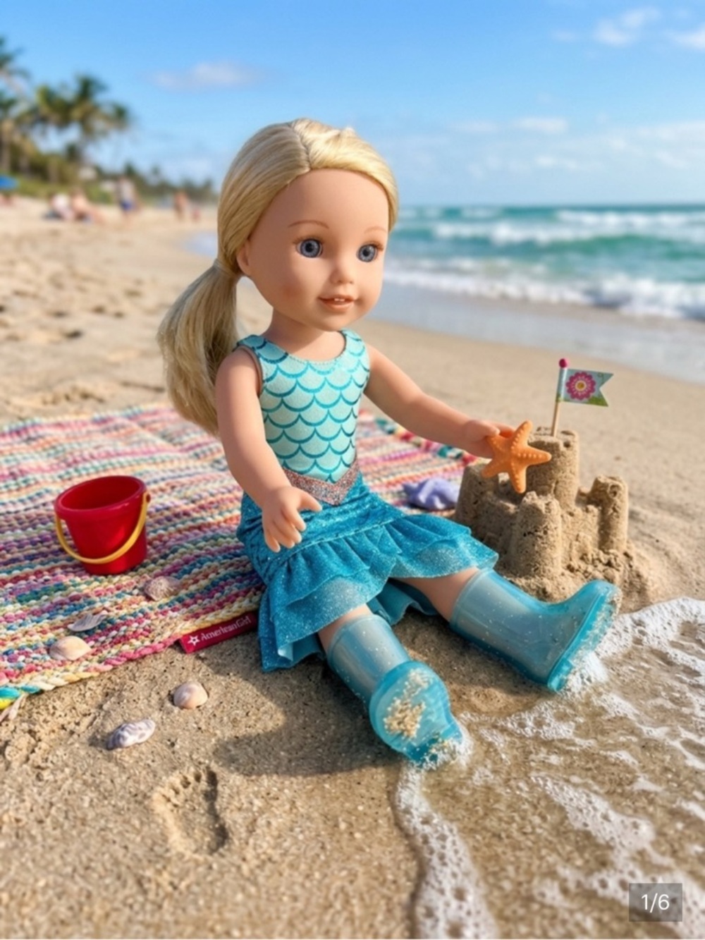 American Girl WellieWishers Doll Outfit - Blue Mermaid Dress & Boots